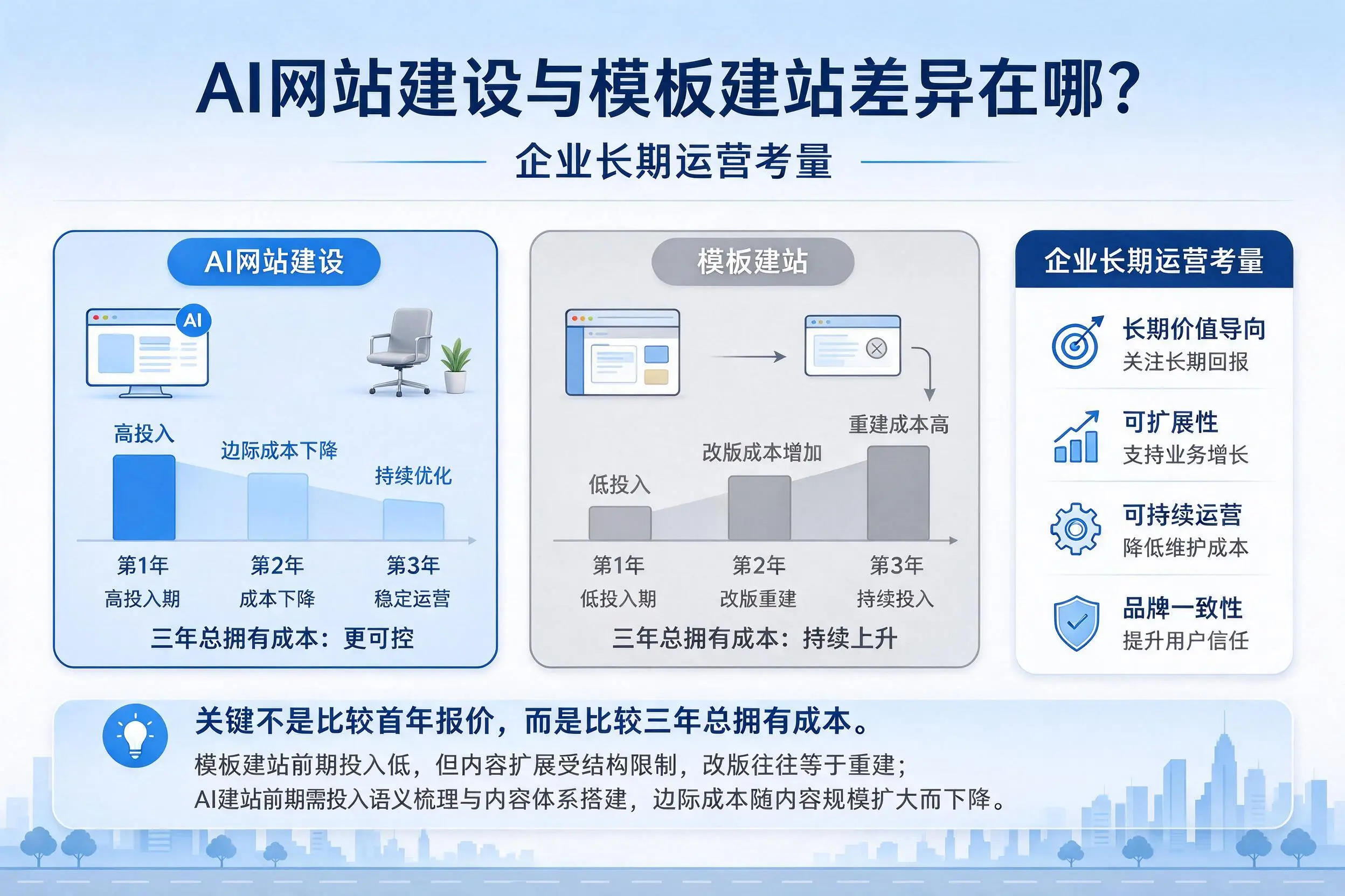 AI网站建设与模板建站差异在哪?张家口企业长期运营考量